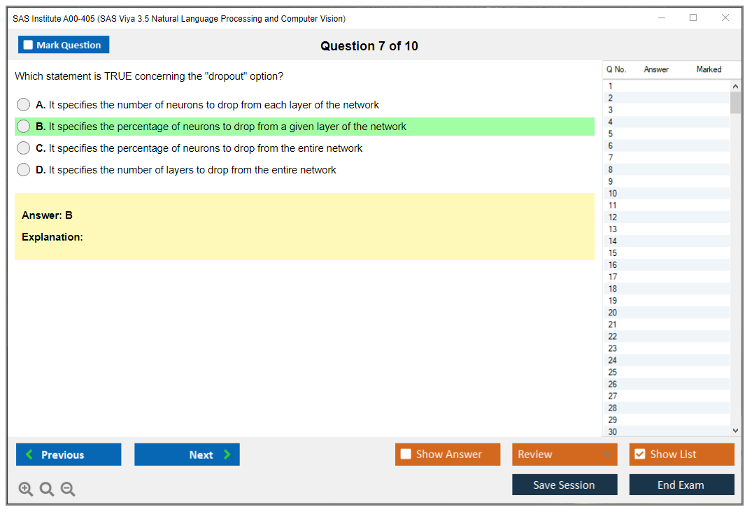 SAS Institute A00-405 SAS Viya 3.5 Natural Language Processing and Computer Vision Practice test exam simulator test engine exam dumps questions answers Image 7