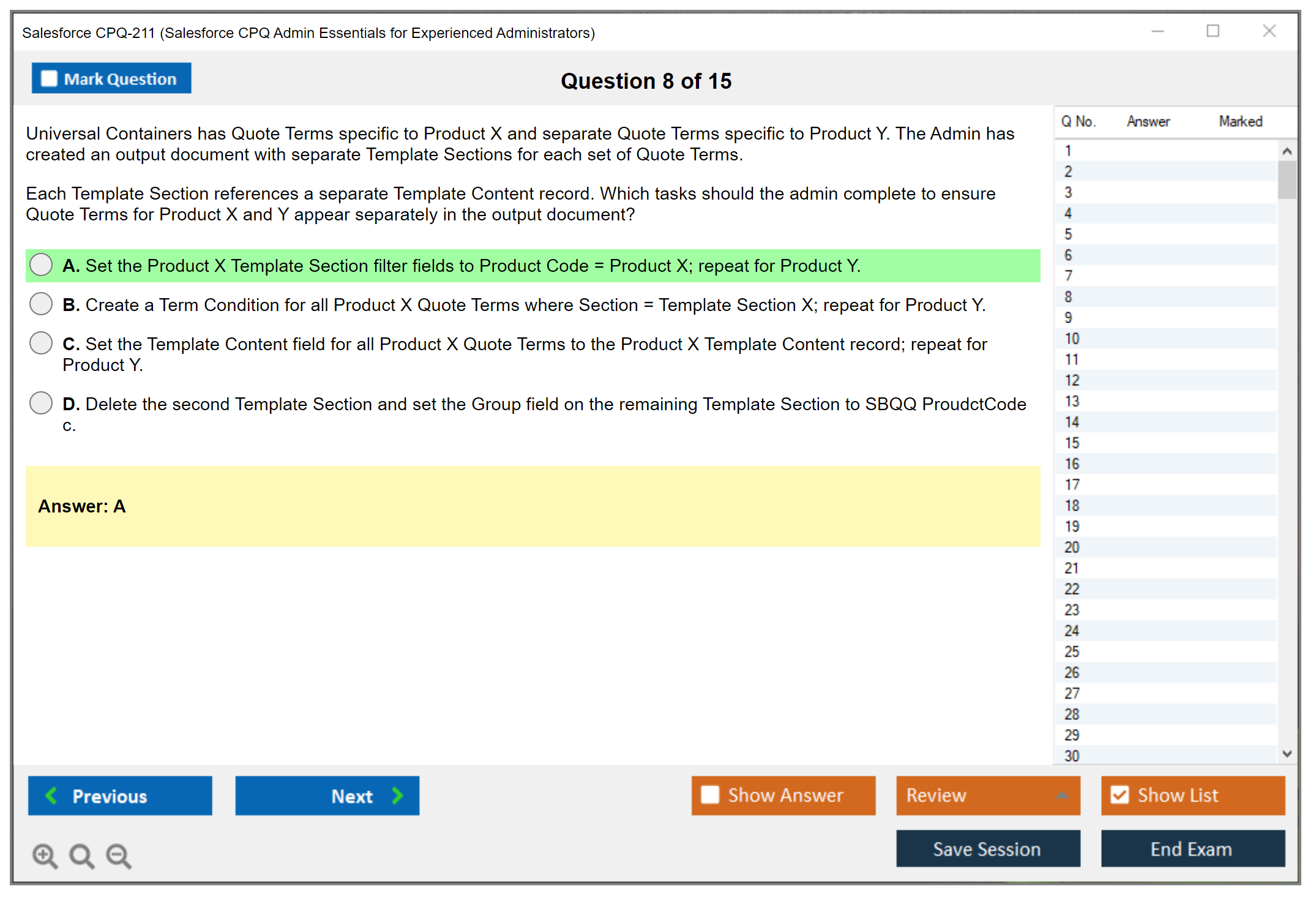 Salesforce CPQ-211 Salesforce CPQ Admin Essentials for Experienced Administrators Practice test exam simulator test engine exam dumps questions answers Image 8