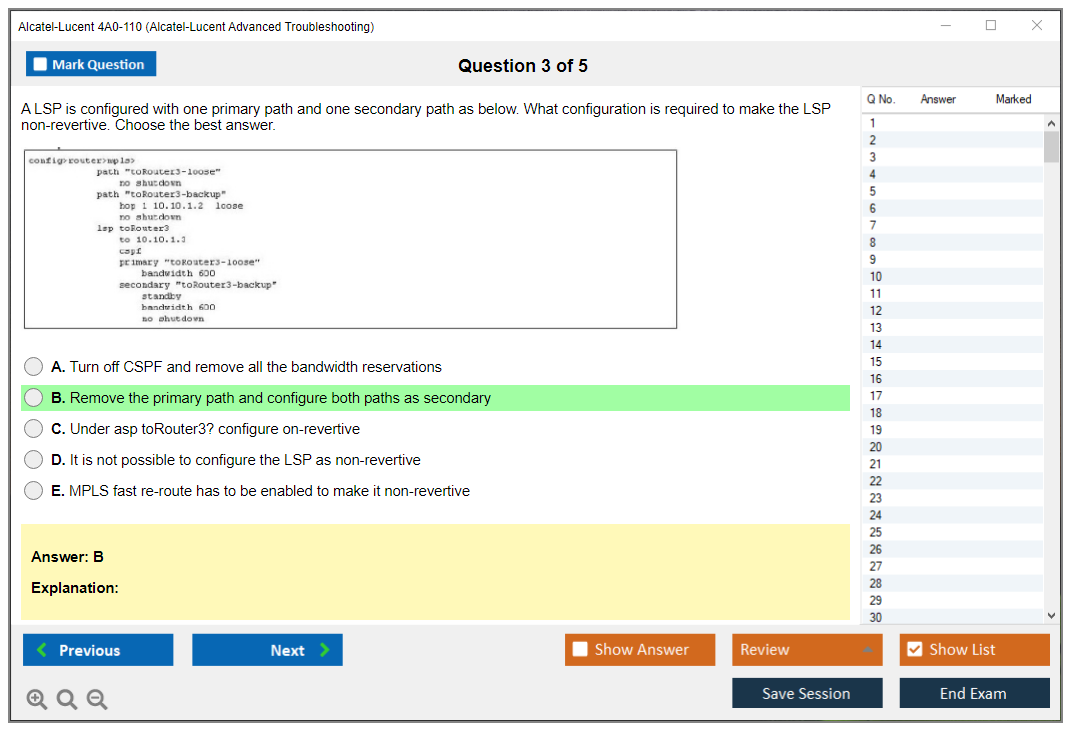 Alcatel-Lucent 4A0-110 Alcatel-Lucent Advanced Troubleshooting Practice test exam simulator test engine exam dumps questions answers Image 3
