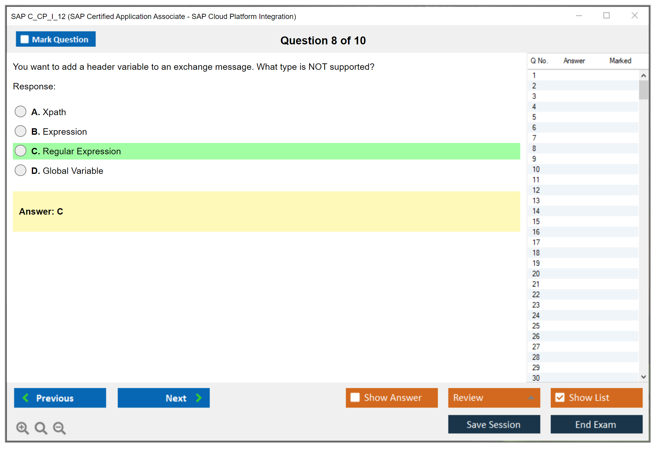 SAP C_CP_I_12 SAP Certified Application Associate - SAP Cloud Platform Integration Practice test exam simulator test engine exam dumps questions answers Image 8