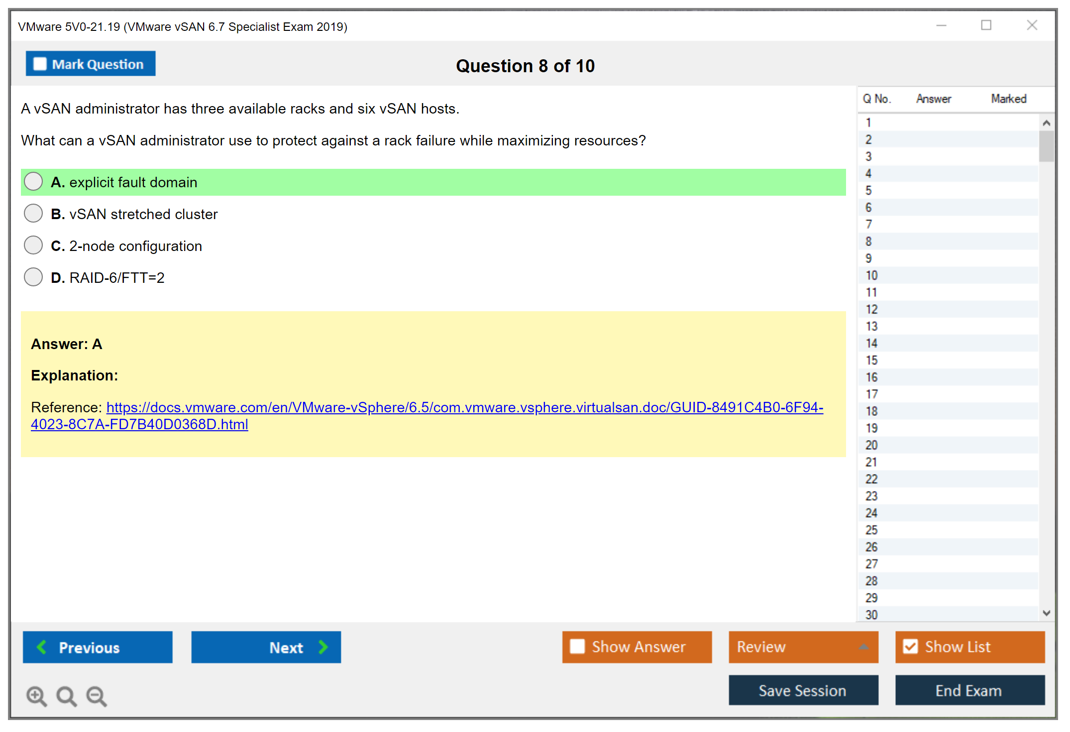 VMware 5V0-21.19 VMware vSAN 6.7 Specialist Exam 2019 Practice test exam simulator test engine exam dumps questions answers Image 8