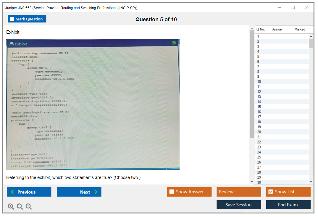 Juniper JN0-663 Service Provider Routing and Switching Professional (JNCIP-SP) Practice test exam simulator test engine exam dumps questions answers Image 5
