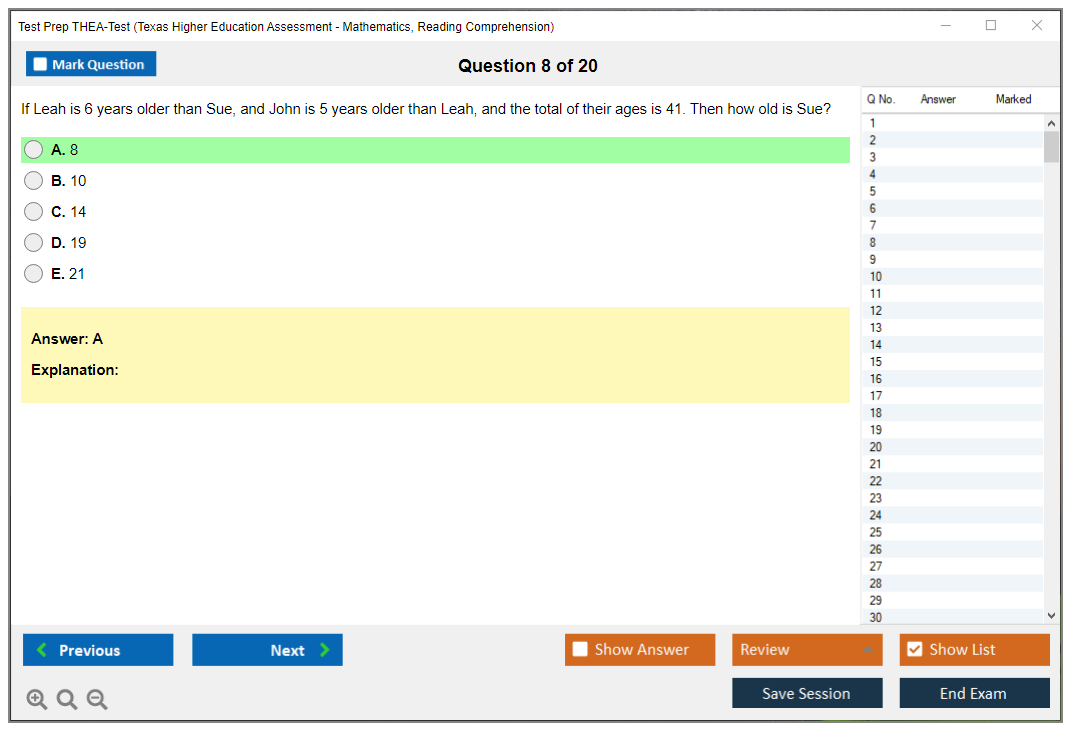 Test Prep THEA-Test Texas Higher Education Assessment - Mathematics, Reading Comprehension Practice test exam simulator test engine exam dumps questions answers Image 8