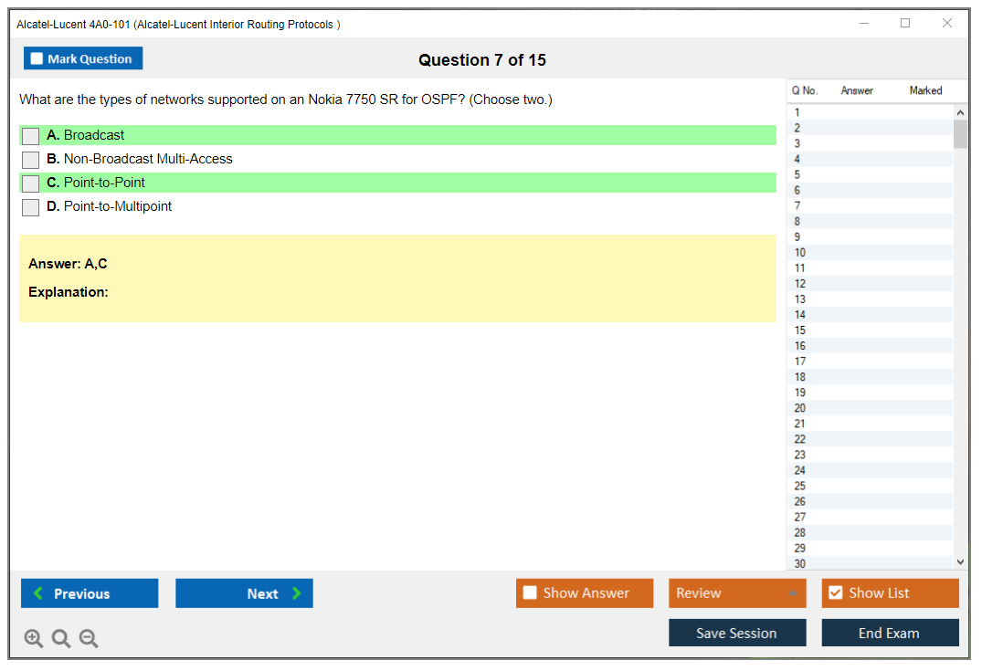 Alcatel-Lucent 4A0-101 Alcatel-Lucent Interior Routing Protocols and High Availability Practice test exam simulator test engine exam dumps questions answers Image 7