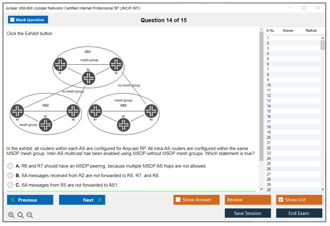 Juniper JN0-660 Juniper Networks Certified Internet Professional SP (JNCIP-SP) Practice test exam simulator test engine exam dumps questions answers Image 14