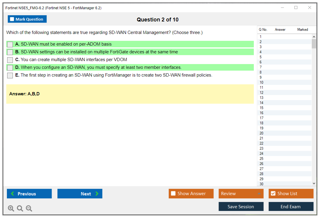 Fortinet NSE5_FMG-6.2 Fortinet NSE 5 - FortiManager 6.2 Practice test exam simulator test engine exam dumps questions answers Image 2