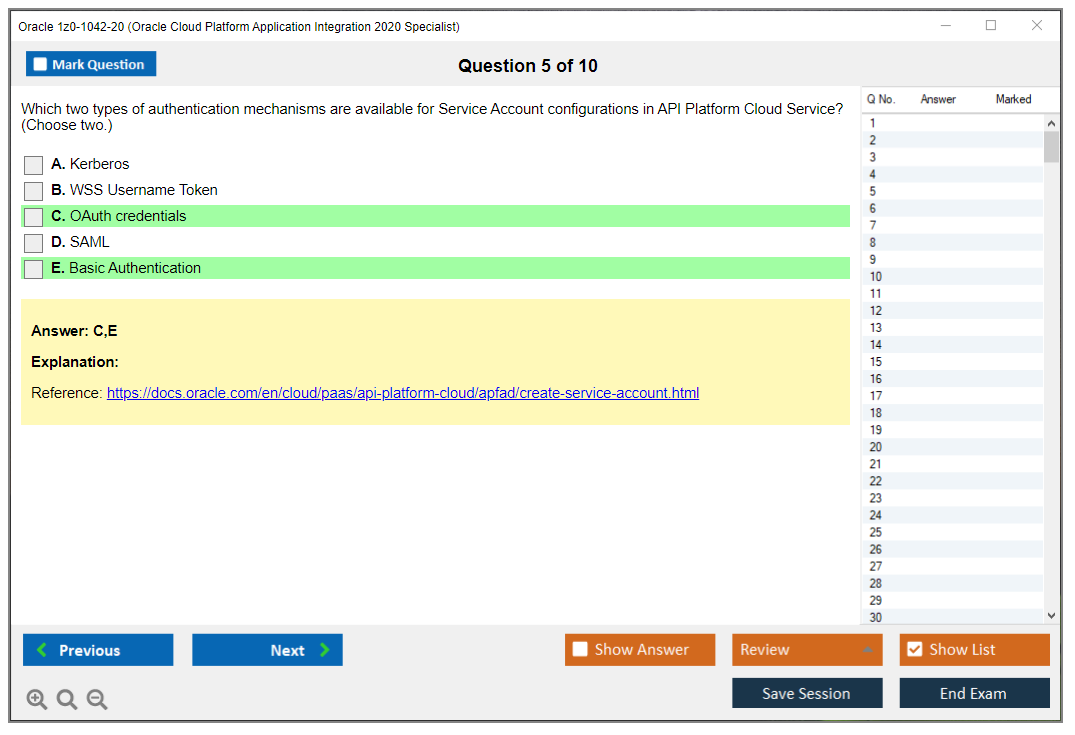Oracle 1z0-1042-20 Oracle Cloud Platform Application Integration 2020 Specialist Practice test exam simulator test engine exam dumps questions answers Image 5