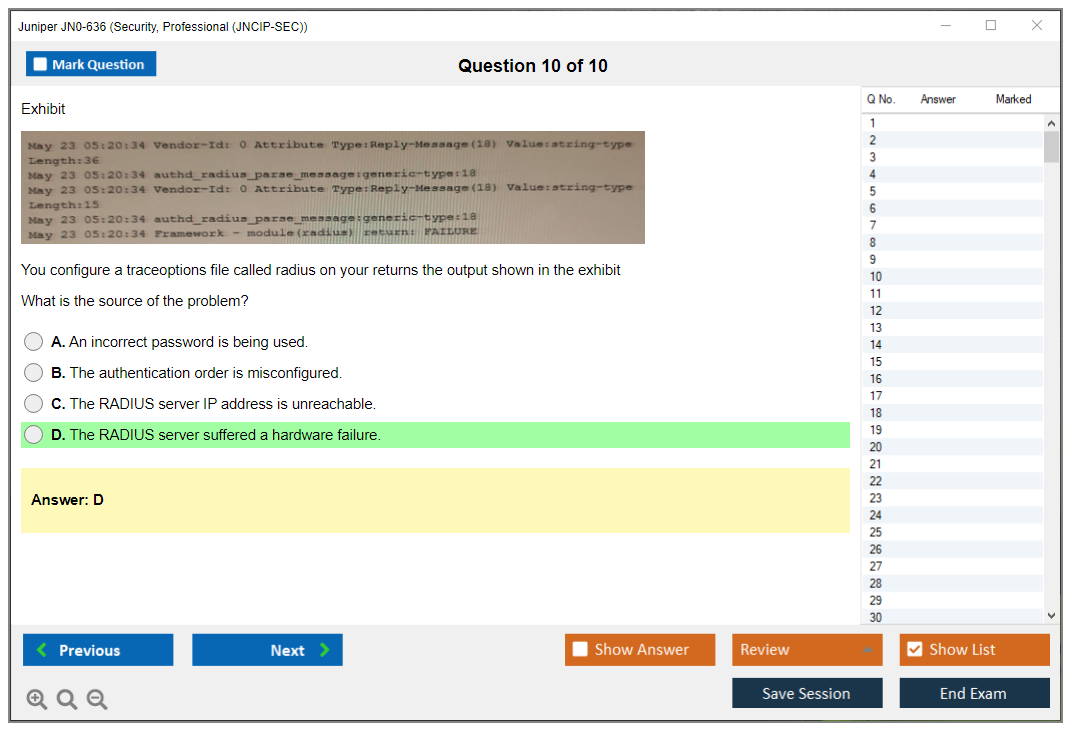 Juniper JN0-636 Security, Professional (JNCIP-SEC) Practice test exam simulator test engine exam dumps questions answers Image 10