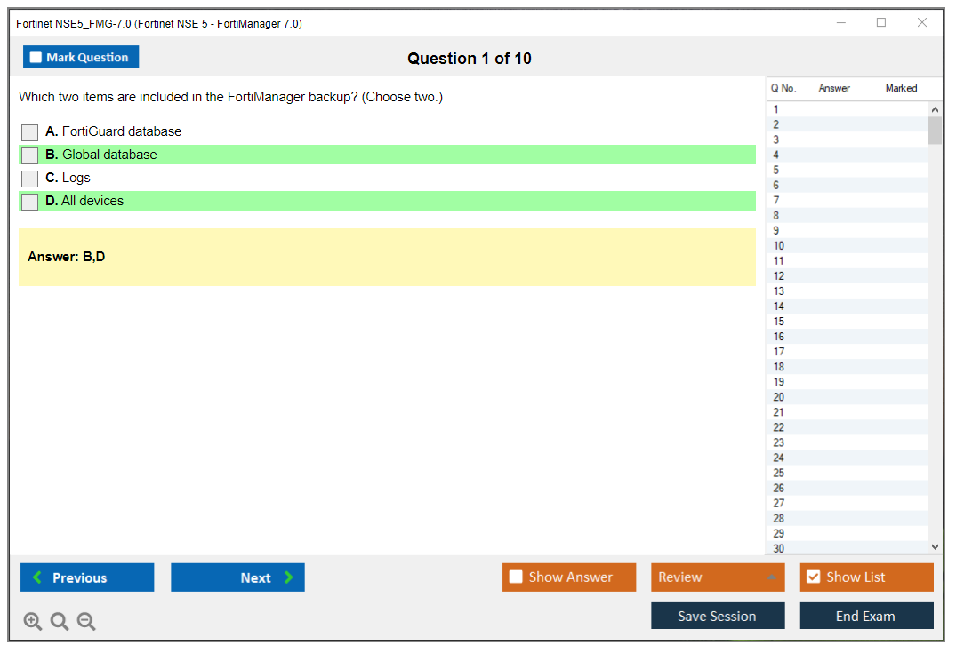Fortinet NSE5_FMG-7.0 Fortinet NSE 5 - FortiManager 7.0 Practice test exam simulator test engine exam dumps questions answers Image 1