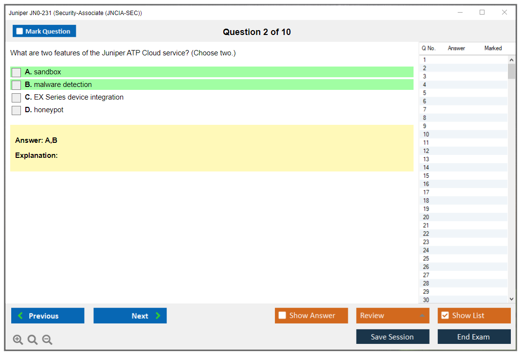 Juniper JN0-231 Security-Associate (JNCIA-SEC) Practice test exam simulator test engine exam dumps questions answers Image 2