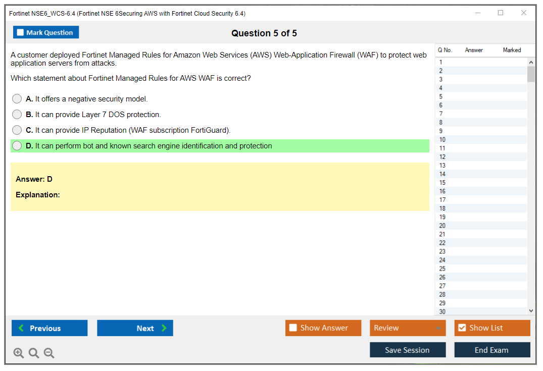 Fortinet NSE6_WCS-6.4 Fortinet NSE 6Securing AWS with Fortinet Cloud Security 6.4 Practice test exam simulator test engine exam dumps questions answers Image 5