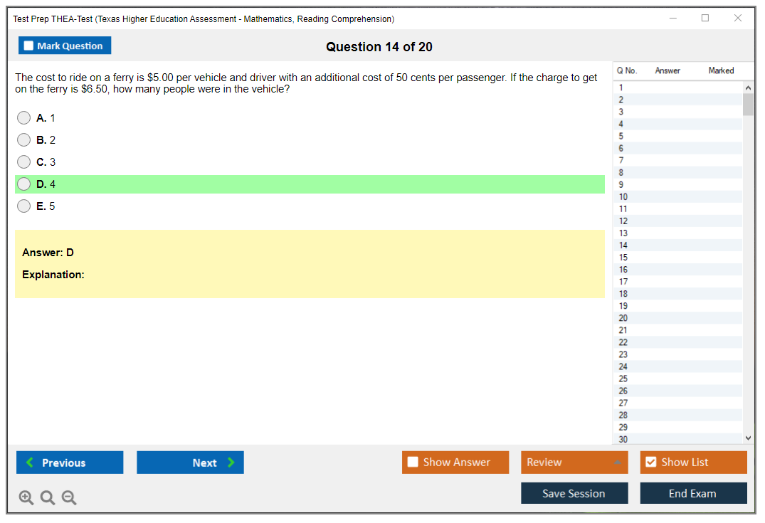 Test Prep THEA-Test Texas Higher Education Assessment - Mathematics, Reading Comprehension Practice test exam simulator test engine exam dumps questions answers Image 14