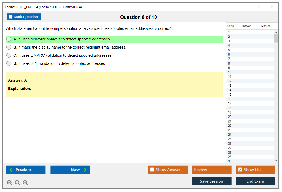 Fortinet NSE6_FML-6.4 Fortinet NSE 6 - FortiMail 6.4 Practice test exam simulator test engine exam dumps questions answers Image 8