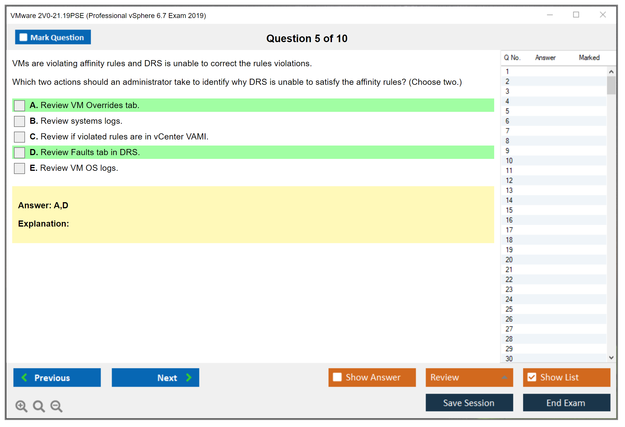 VMware 2V0-21.19PSE Professional vSphere 6.7 Exam 2019 Practice test exam simulator test engine exam dumps questions answers Image 5