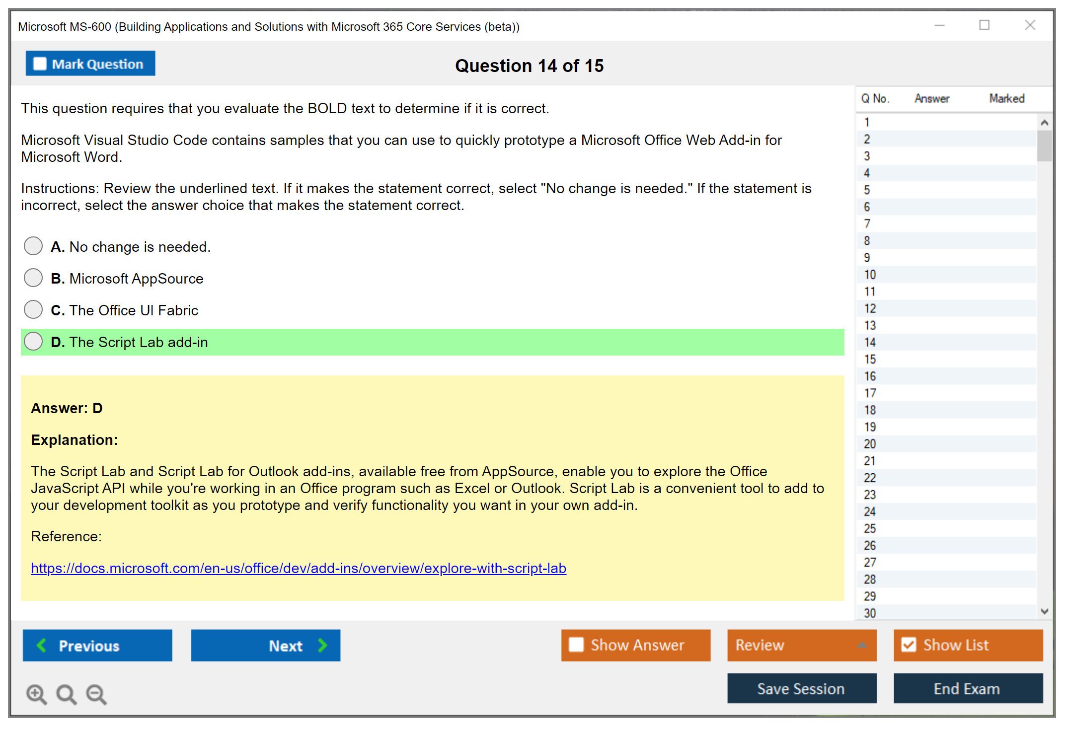 Microsoft MS-600 Building Applications and Solutions with Microsoft 365 Core Services Practice test exam simulator test engine exam dumps questions answers Image 14