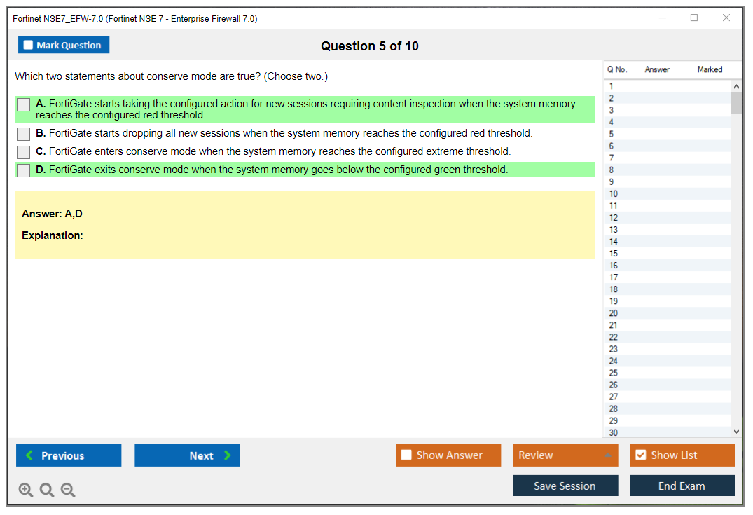 Fortinet NSE7_EFW-7.0 Fortinet NSE 7 - Enterprise Firewall 7.0 Practice test exam simulator test engine exam dumps questions answers Image 5