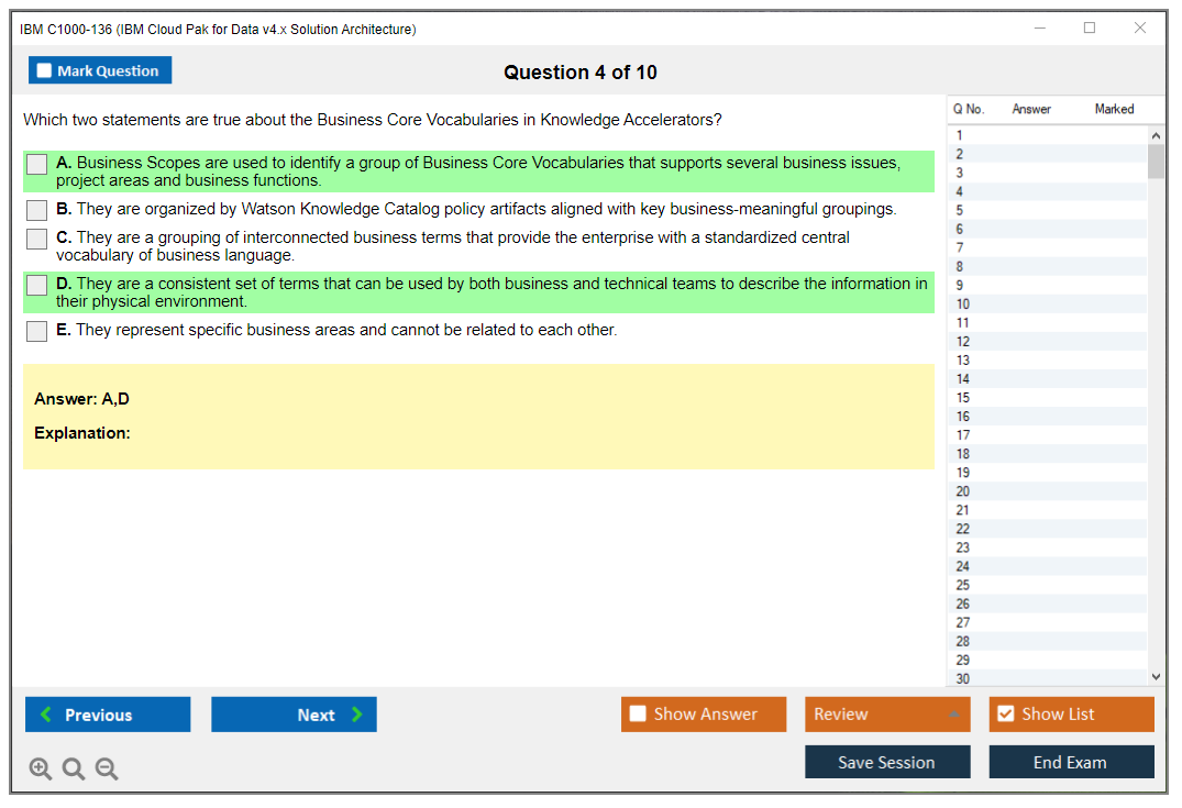 IBM C1000-136 IBM Cloud Pak for Data v4.x Solution Architecture Practice test exam simulator test engine exam Prep practice test questions answers Image 4