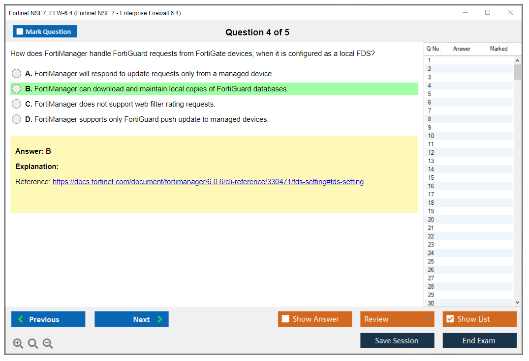 Fortinet NSE7_EFW-6.4 Fortinet NSE 7 - Enterprise Firewall 6.4 Practice test exam simulator test engine exam dumps questions answers Image 4
