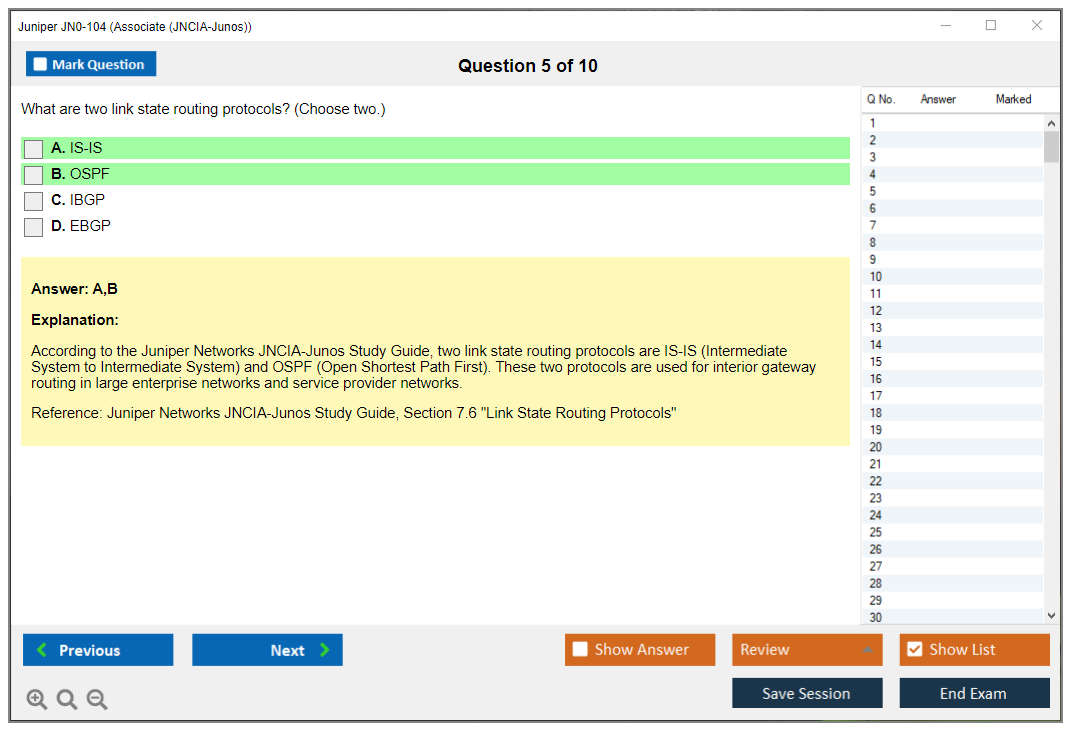 Juniper JN0-104 Junos - Associate (JNCIA-Junos) Practice test exam simulator test engine exam dumps questions answers Image 5
