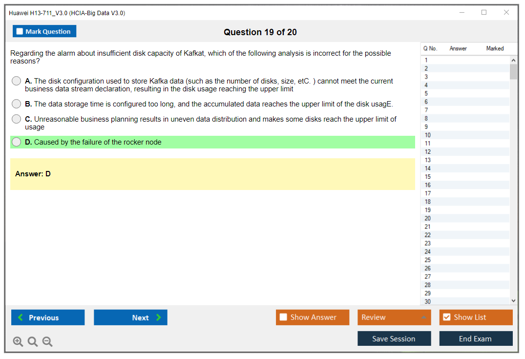 Huawei H13-711_V3.0 HCIA-Big Data V3.0 Practice test exam simulator test engine exam dumps questions answers Image 19