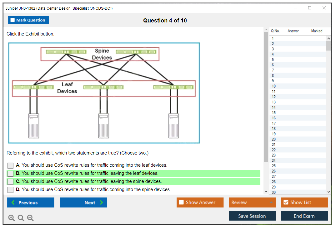 Juniper JN0-1302 Data Center Design. Specialist (JNCDS-DC) Practice test exam simulator test engine exam dumps questions answers Image 4