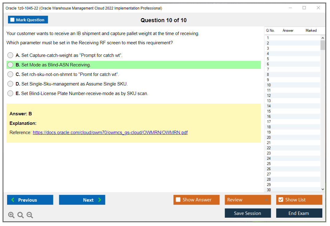 Oracle 1z0-1045-22 Oracle Warehouse Management Cloud 2022 Implementation Professional Practice test exam simulator test engine exam dumps questions answers Image 10