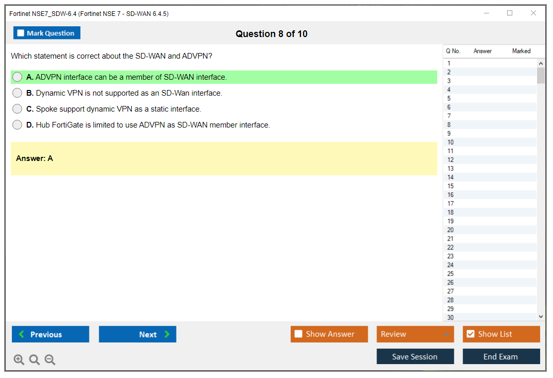 Fortinet NSE7_SDW-6.4 Fortinet NSE 7 - SD-WAN 6.4.5 Practice test exam simulator test engine exam dumps questions answers Image 8