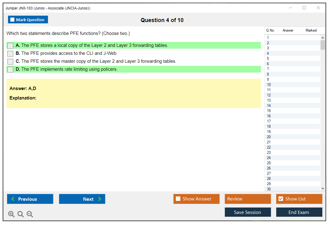 Juniper JN0-103 Junos - Associate (JNCIA-Junos) Practice test exam simulator test engine exam dumps questions answers Image 4