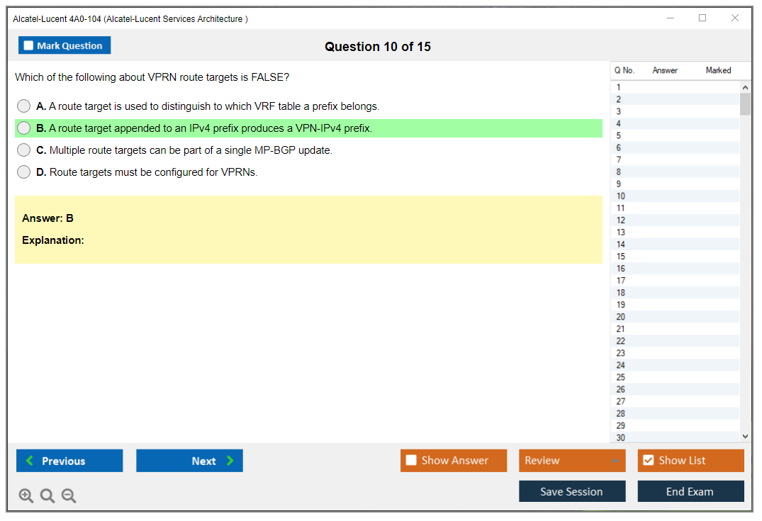 Alcatel-Lucent 4A0-104 Alcatel-Lucent Services Architecture Practice test exam simulator test engine exam dumps questions answers Image 10