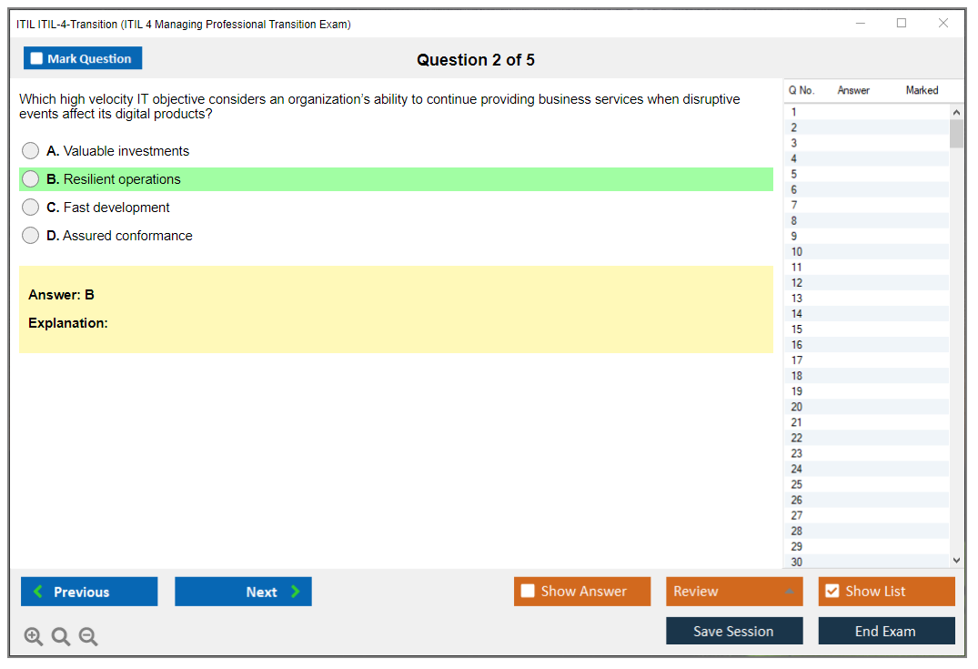 ITIL ITIL-4-Transition ITIL 4 Managing Professional Transition Exam Practice test exam simulator test engine exam dumps questions answers Image 2