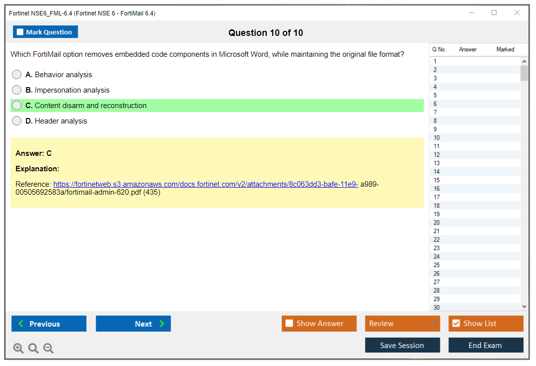 Fortinet NSE6_FML-6.4 Fortinet NSE 6 - FortiMail 6.4 Practice test exam simulator test engine exam dumps questions answers Image 10