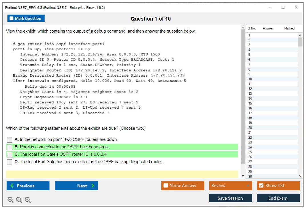Fortinet NSE7_EFW-6.2 Fortinet NSE 7 - Enterprise Firewall 6.2 Practice test exam simulator test engine exam dumps questions answers Image 1
