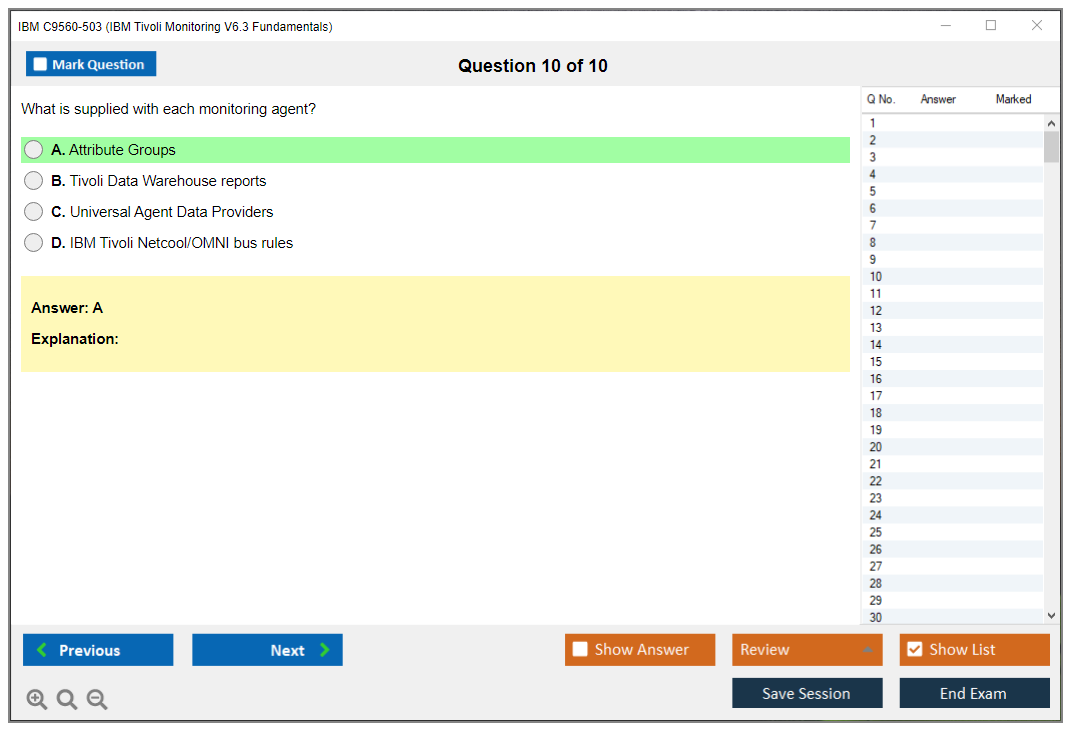 IBM C9560-503 IBM Tivoli Monitoring V6.3 Fundamentals Practice test exam simulator test engine exam dumps questions answers Image 10